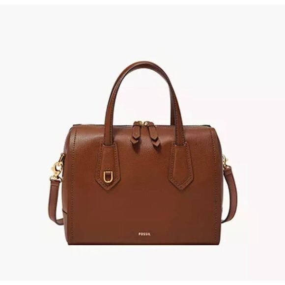Fossil Wren Satchel Women's Medium Brown Leather Adjustable Strap Shoulder Bag - Picture 1 of 9